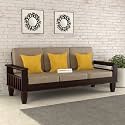 Sheesham Wooden 3 Seater Sofa for Living Room | Rosewood 3 Seater Cushion Sofa with Side Newspaper Holder for Home &amp; Office | Solid Wood Sofa Set for Lounge (Walnut, 3 Seater)