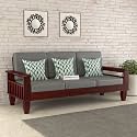 Wooden 3 Seater Sofa Set for Living Room | Three Seater Sofa with Side Magzine &amp; Newspaper Holder for Office &amp; Lounge | Sheesham Wood (Mahogany Finish)