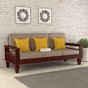 Sheesham Wooden 3 Seater Sofa for Living Room | Rosewood 3 Seater Cushion Sofa with Side Newspaper Holder for Home &amp; Office | Solid Wood Sofa Set for Lounge (Mahogany, 3 Seater)