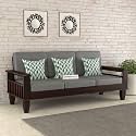 Sheesham Wooden 3 Seater Sofa for Living Room | Rosewood 3 Seater Cushion Sofa with Side Newspaper Holder for Home &amp; Office |