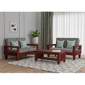 sheesham wooden 4 seater sofa set for living room  rosewood 4 seater cushion sofa set with side newspaper holder for home amp office  solid wood sofa mahogany finish 22 seater