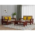 Sheesham Wooden 4 Seater Sofa Set for Living Room | Rosewood 4 Seater Cushion Sofa Set with Side Newspaper Holder for Home &amp; Office | Solid Wood Sofa (Mahogany, 2+2 Seater)