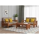 Sheesham Wooden 4 Seater Sofa Set for Living Room | Rosewood 4 Seater Cushion Sofa Set with Side Newspaper Holder for Home &amp; Office | Solid Wood Sofa (Natural, 2+2 Seater)