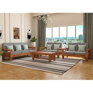 wooden 7 seater sofa set for living room  322 seater sofa for office amp lounge  seven seater sofa sets for home  sheesham wood honey finish