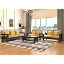 Sheesham Wooden 7 Seater Sofa Set for Living Room | Rosewood 7 Seater Cushion Sofa Set with Side Newspaper Holder for Home &amp; Office | Solid Wood Sofa (Walnut, 3+2+2 Seater)