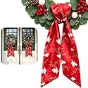 Dream Loom Christmas Wreath Sash for Front Door, 2Pcs Red Fabric with White Christmas Tree Print Wreaths Satin Sash Ribbon Accessories for Yard Doorway Indoor Outdoor Home Decor