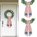 Dream Loom Patriotic Wreath Sash for Front Door, 2pcs Red White Stripe Wreath Satin Sash Star Garland Ribbon Accessories for Wreath Yard Doorway Indoor Outdoor Home Decor