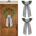 Dream Loom Wreath Sash for Front Door, 2Pcs Black and White Stripe Wreath Sash Accessories for Yard Doorway Indoor Outdoor Wall Ribbon Bow Home Decor
