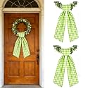 Dream Loom Wreath Sash for Front Door, 2pcs Green White Gingham Wreath Sash Plaid Wreath Accessories for Yard Doorway Indoor Outdoor Wall Wedding Easter Decor