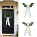 Dream Loom Wreath Sash for Front Door, 2Pcs Chinoiserie Wreath Sash Garland Ribbon Accessories Decor for Porch Indoor Outdoor Home Party Yard Doorway