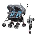 Dream On Me Volgo Side-by-Side Twin Umbrella Toddler Stroller, Blue