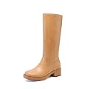 DREAM PAIRS Women's Square Toe Platform Chunky Block Heel Knee High Riding Boots