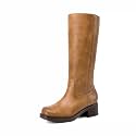 DREAM PAIRS Women's Square Toe Platform Chunky Block Heel Knee High Riding Boots