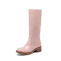 DREAM PAIRS Women's Square Toe Platform Chunky Block Heel Knee High Riding Boots