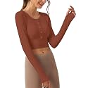 DREAM SLIM Women's Lightweight Cropped Cardigan Long Sleeve Crew Neck Basic Classic Casual Button Down Soft Knit Sweaters
