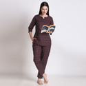 DreamBe Women Printed Maroon Night Suit Set