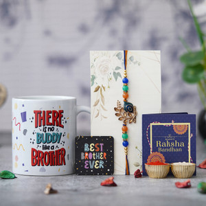 dreamica designer tgs-rakhi-1503 assorted mug key ring greeting card chawal roli pack rakhi set mug rakhi keychain greeting card roli chawal pack