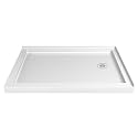 DreamLine SlimLine 34 in. D x 48 in. W x 2 3/4 in. H Right Drain Double Threshold Shower Base in White, DLT-1034482
