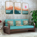 Dreamydesks 3 Seater Sofa with Side Pockets with Cushions for Living Room Solid Wood 3 Seater  Sofa