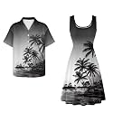 Dreaweet Summer Dresses for Women A-Line Sleeveless Flowy Sun Dresses,Men's Casual Button-Down Shirts,Couple Matching Outfits