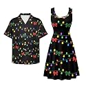 Dreaweet Summer Dresses for Women A-Line Sleeveless Flowy Sun Dresses,Men's Casual Button-Down Shirts,Couple Matching Outfits