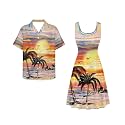 Dreaweet Summer Dresses for Women A-Line Sleeveless Flowy Sun Dresses,Men's Casual Button-Down Shirts,Couple Matching Outfits