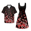 Dreaweet Summer Dresses for Women A-Line Sleeveless Flowy Sun Dresses,Men's Casual Button-Down Shirts,Couple Matching Outfits