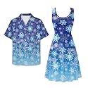 Dreaweet Summer Dresses for Women A-Line Sleeveless Flowy Sun Dresses,Men's Casual Button-Down Shirts,Couple Matching Outfits