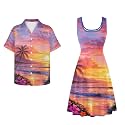 Dreaweet Summer Dresses for Women A-Line Sleeveless Flowy Sun Dresses,Men's Casual Button-Down Shirts,Couple Matching Outfits