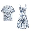 Dreaweet Summer Dresses for Women A-Line Sleeveless Flowy Sun Dresses,Men's Casual Button-Down Shirts,Couple Matching Outfits