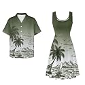 Dreaweet Summer Dresses for Women A-Line Sleeveless Flowy Sun Dresses,Men's Casual Button-Down Shirts,Couple Matching Outfits