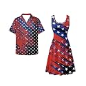 Dreaweet Summer Dresses for Women A-Line Sleeveless Flowy Sun Dresses,Men's Casual Button-Down Shirts,Couple Matching Outfits