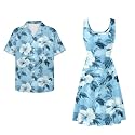 Dreaweet Summer Dresses for Women A-Line Sleeveless Flowy Sun Dresses,Men's Casual Button-Down Shirts,Couple Matching Outfits