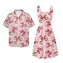 Dreaweet Summer Dresses for Women A-Line Sleeveless Flowy Sun Dresses,Men's Casual Button-Down Shirts,Couple Matching Outfits