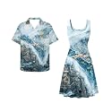 Dreaweet Summer Dresses for Women A-Line Sleeveless Flowy Sun Dresses,Men's Casual Button-Down Shirts,Couple Matching Outfits