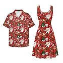 Dreaweet Summer Dresses for Women A-Line Sleeveless Flowy Sun Dresses,Men's Casual Button-Down Shirts,Couple Matching Outfits