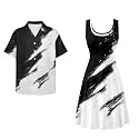 Dreaweet Summer Dresses for Women A-Line Sleeveless Flowy Sun Dresses,Men's Casual Button-Down Shirts,Couple Matching Outfits