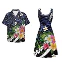Dreaweet Summer Dresses for Women A-Line Sleeveless Flowy Sun Dresses,Men's Casual Button-Down Shirts,Couple Matching Outfits