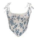 Dreay Womens Vintage Asymmetrical Hem Overbust Corset Tie Front Lace-up Back Bustier Shapewear Top