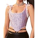 Dreay Womens Vintage Asymmetrical Hem Overbust Corset Tie Front Lace-up Back Bustier Shapewear Top
