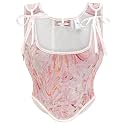 Dreay Womens Vintage Asymmetrical Hem Overbust Corset Tie Front Lace-up Back Bustier Shapewear Top