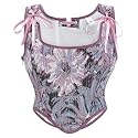 Dreay Womens Vintage Asymmetrical Hem Overbust Corset Tie Front Lace-up Back Bustier Shapewear Top