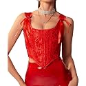 Dreay Womens Vintage Asymmetrical Hem Overbust Corset Tie Front Lace-up Back Bustier Shapewear Top