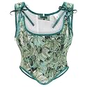 Dreay Womens Vintage Asymmetrical Hem Overbust Corset Tie Front Lace-up Back Bustier Shapewear Top