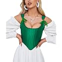 Dreay Womens Vintage Asymmetrical Hem Overbust Corset Tie Front Lace-up Back Bustier Shapewear Top
