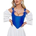 Dreay Womens Vintage Asymmetrical Hem Overbust Corset Tie Front Lace-up Back Bustier Shapewear Top
