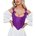 Dreay Womens Vintage Asymmetrical Hem Overbust Corset Tie Front Lace-up Back Bustier Shapewear Top