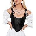 Dreay Womens Vintage Asymmetrical Hem Overbust Corset Tie Front Lace-up Back Bustier Shapewear Top