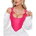 Dreay Womens Vintage Asymmetrical Hem Overbust Corset Tie Front Lace-up Back Bustier Shapewear Top