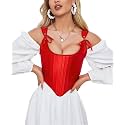 Dreay Womens Vintage Asymmetrical Hem Overbust Corset Tie Front Lace-up Back Bustier Shapewear Top
